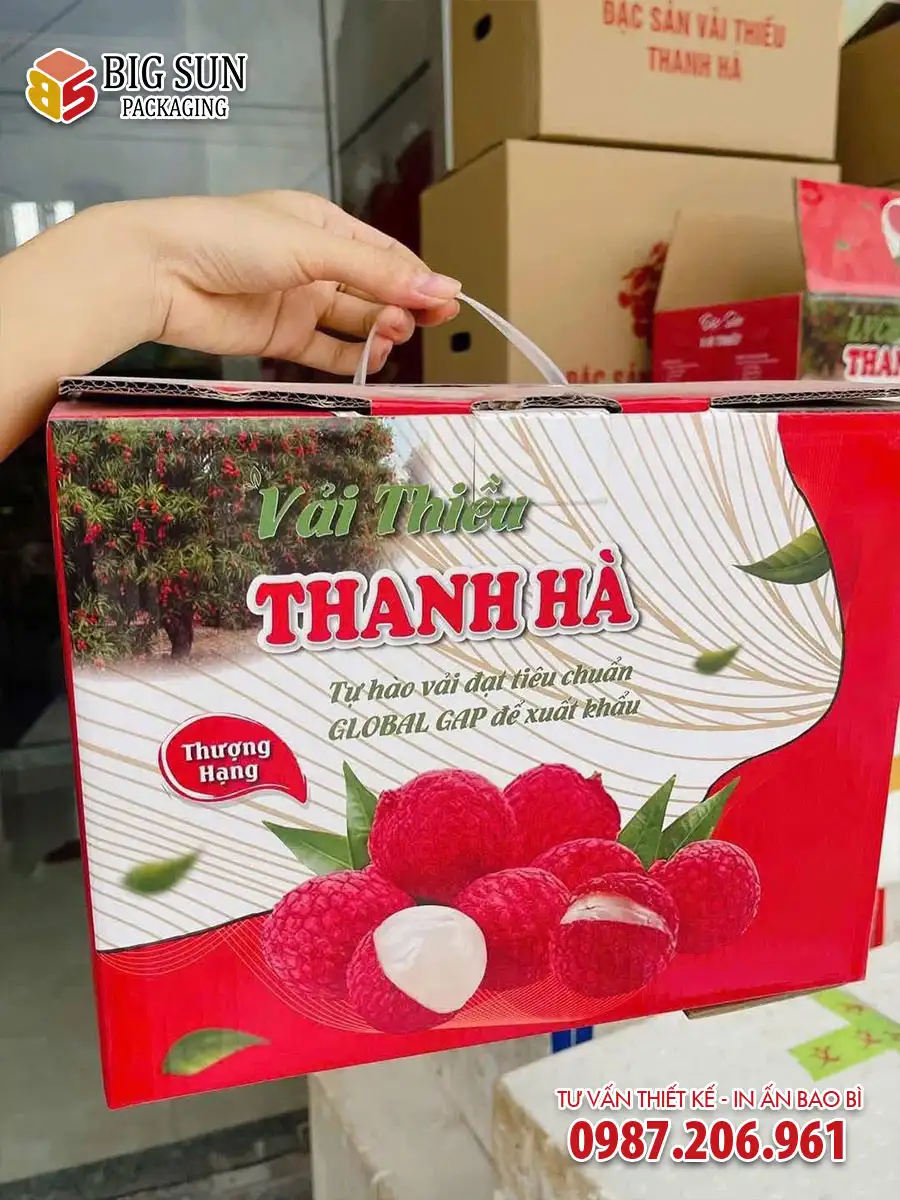 In thùng carton đựng vải thiều Thanh Hà