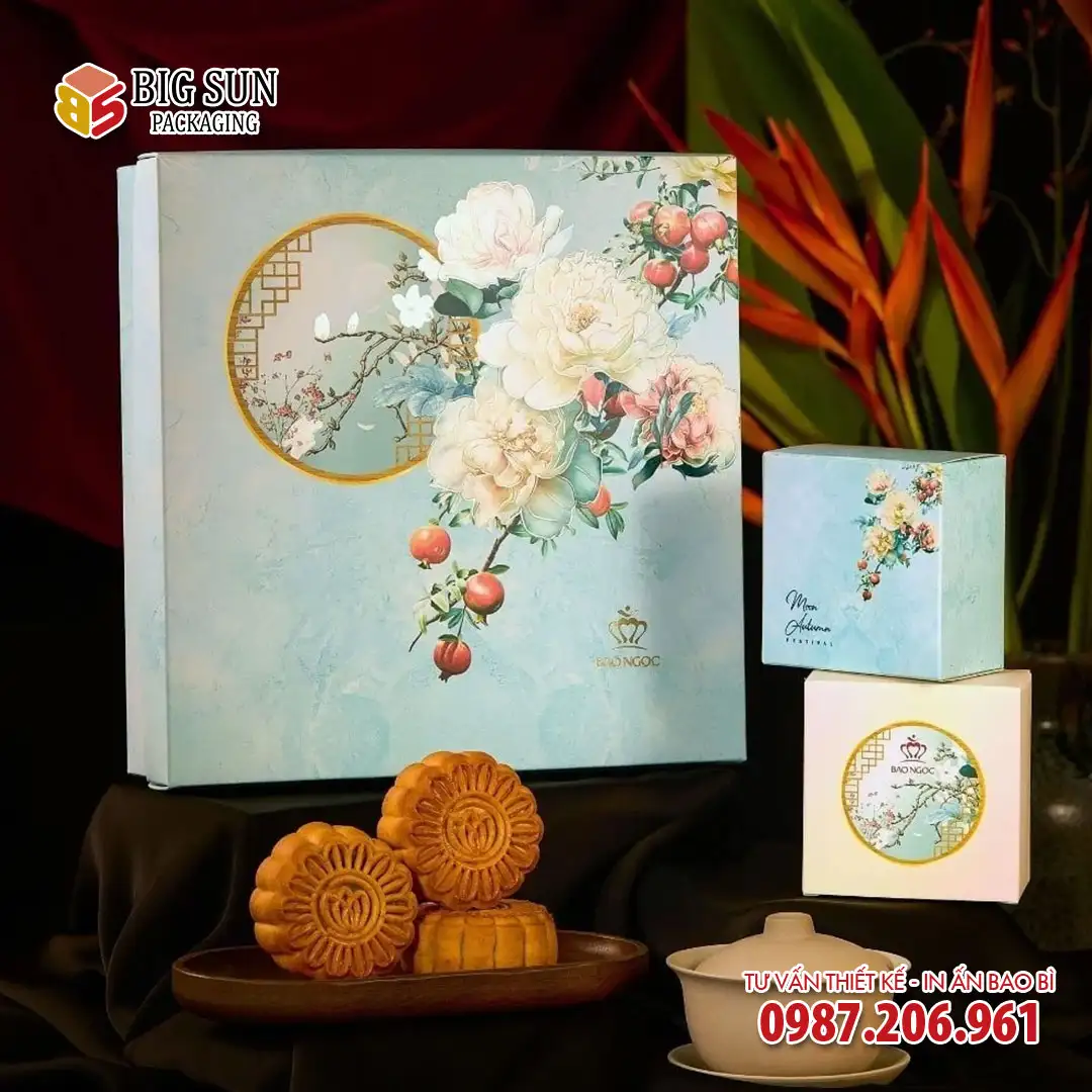 In hộp bánh trung thu Bình An Bảo Ngọc màu xanh