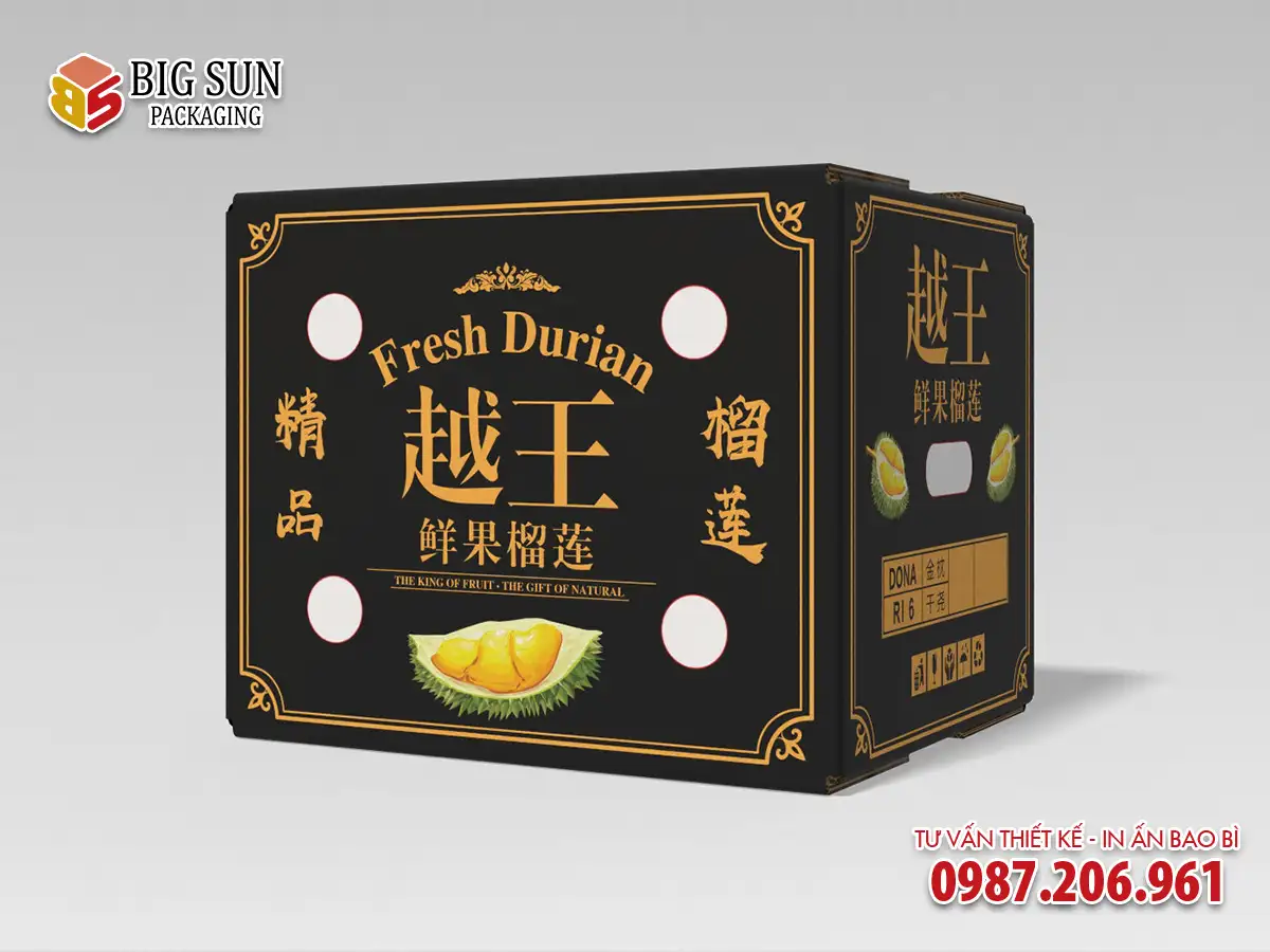 In thùng carton đựng sầu riêng sang trọng