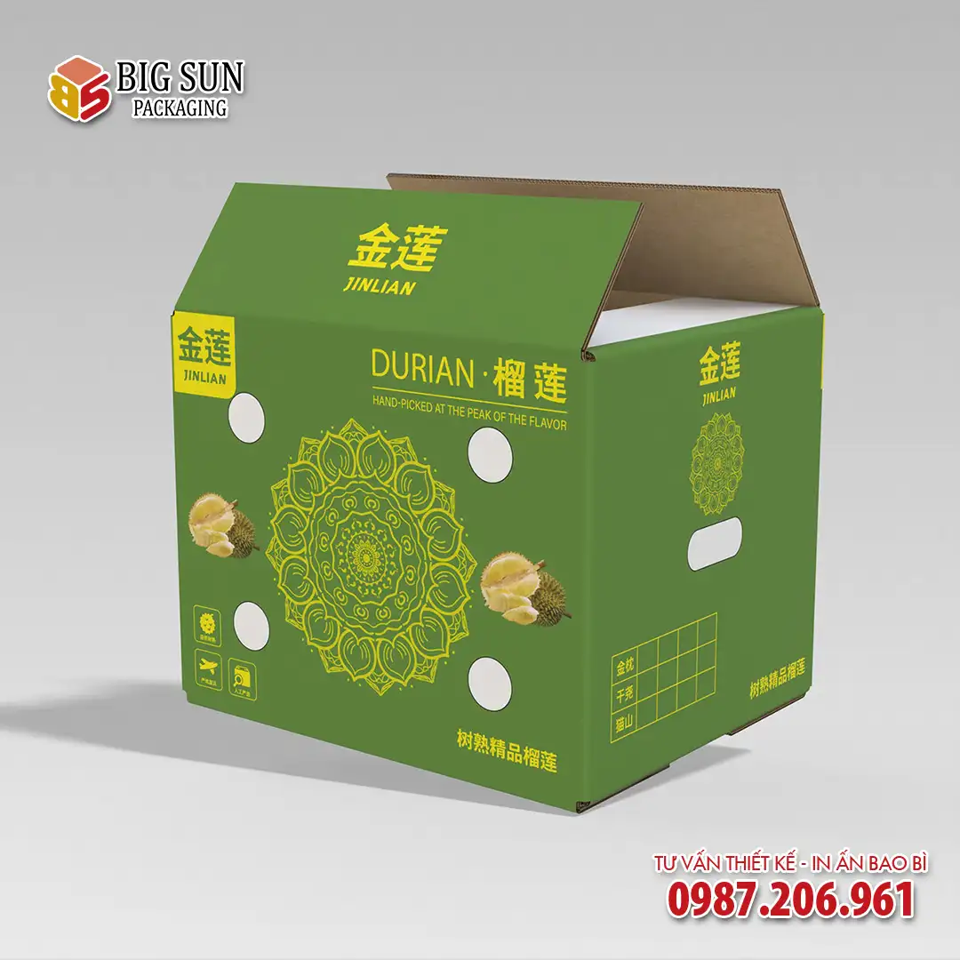 In thùng carton đựng sầu riêng Kim Liên